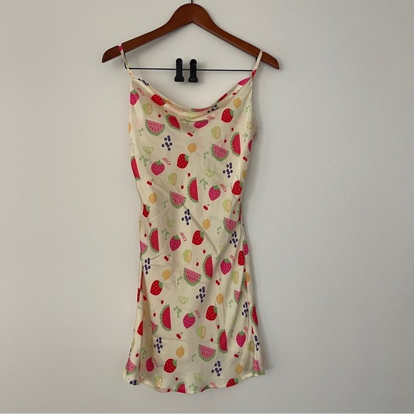 Peppermayo Dresses & Skirts - Peppermayo Cream Slip Satin Fruit Dress